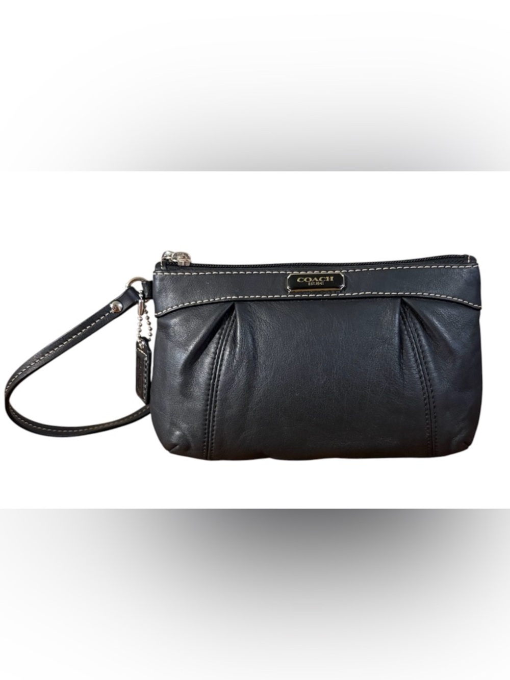 Coach SOHO Pleated Leather Medium Zip Clutch Wristlet Black
